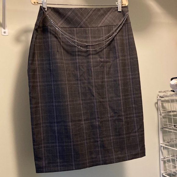 Grey Plaid Lined Skirt - Picture 1 of 5